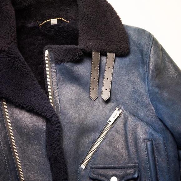 Coach Blue Shearling Leather Jacket - Picture 3 of 6